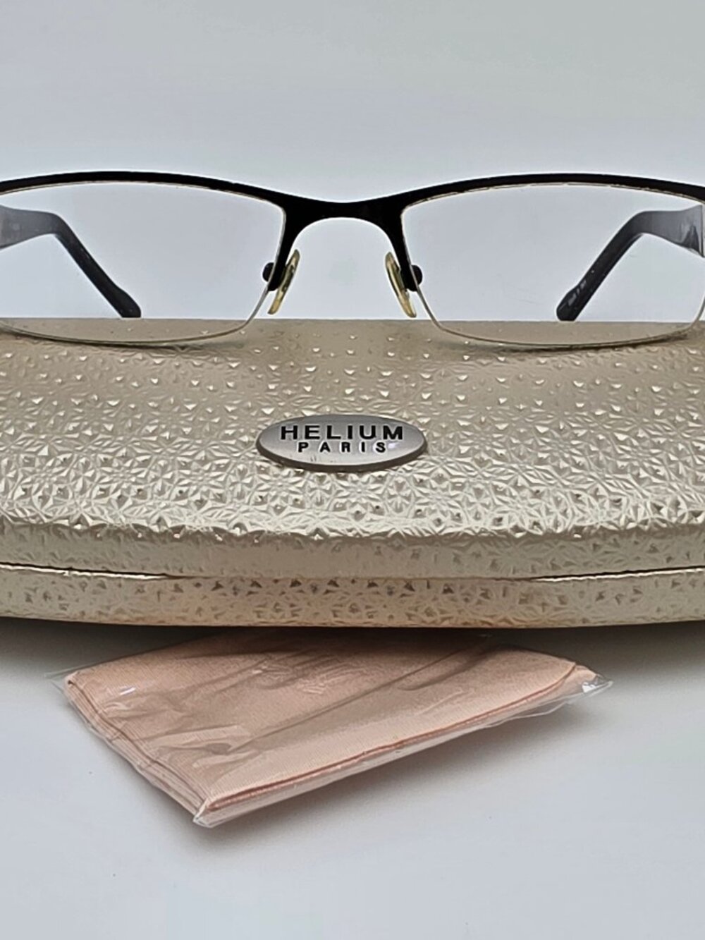 Helium Paris HE 4134 Black Rhinestone Semi Rimless Eyeglasses Frame w Case Italy